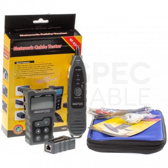 Tester kabli sieciowych LAN RJ45 PoE z pomiarem długości przewodów LCD NF-8209