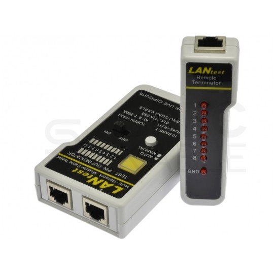 Tester kabli sieciowych LAN RJ45 + RJ12 / RJ11 + BNC z diodami LED czarny NEKU