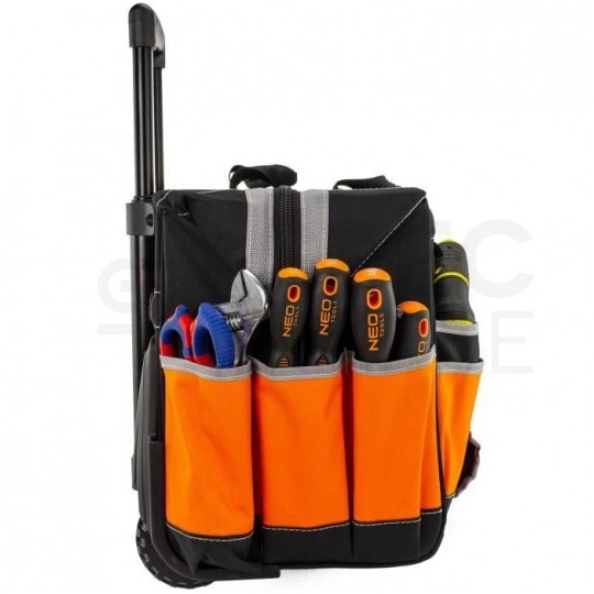 Torba monterska narzędziowa na kółkach ze wzmocnieniem i telekopowym uchwytem 6+11 kieszeni NEO 84-302