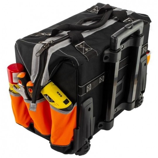Torba monterska narzędziowa na kółkach ze wzmocnieniem i telekopowym uchwytem 6+11 kieszeni NEO 84-302