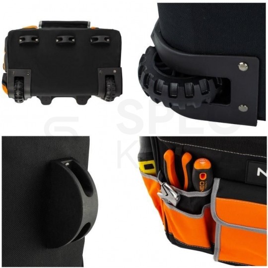 Torba monterska narzędziowa na kółkach ze wzmocnieniem i telekopowym uchwytem 6+11 kieszeni NEO 84-302