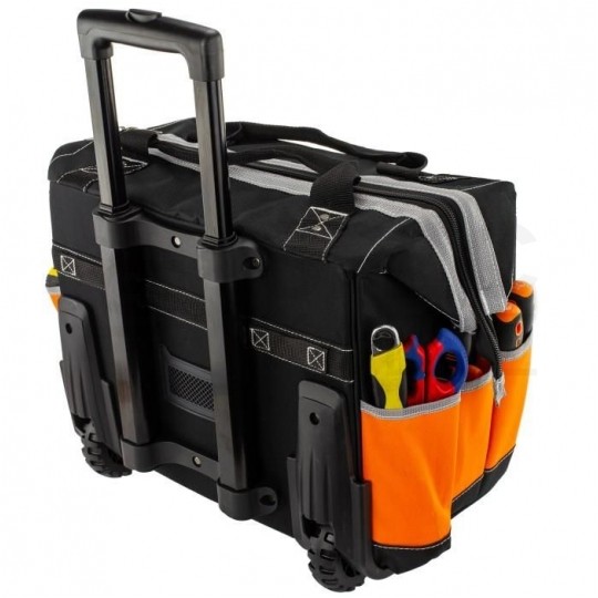 Torba monterska narzędziowa na kółkach ze wzmocnieniem i telekopowym uchwytem 6+11 kieszeni NEO 84-302