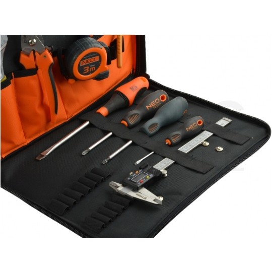 Torba narzędziowa monterska ze wzmocnieniem i organizerem 17+2 kieszeni, na ramię NEO 84-308