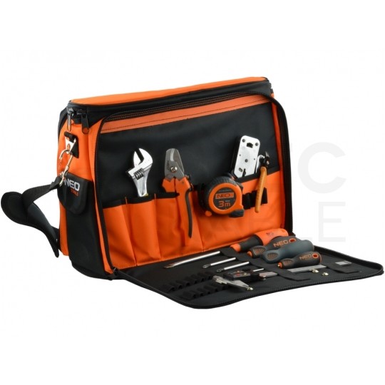 Torba narzędziowa monterska ze wzmocnieniem i organizerem 17+2 kieszeni, na ramię NEO 84-308