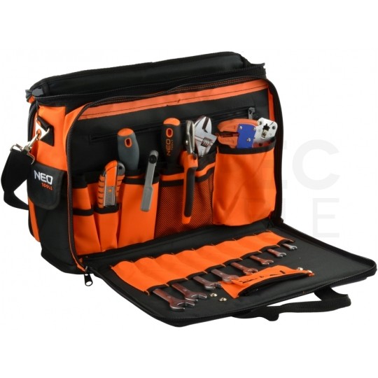 Torba narzędziowa monterska ze wzmocnieniem i organizerem 17+2 kieszeni, na ramię NEO 84-308