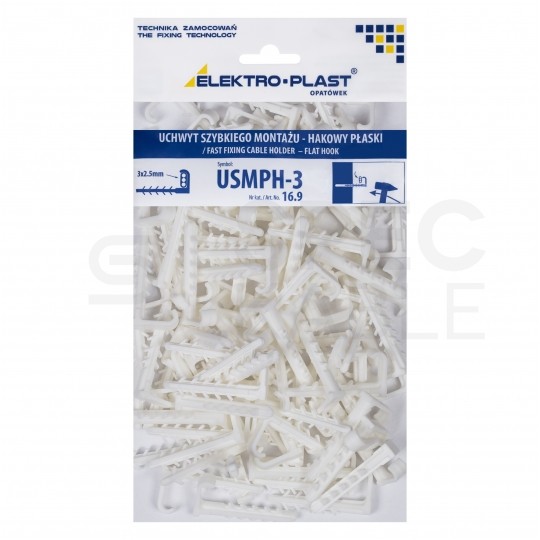 Uchwyt kablowy hakowy wbijany USMPH-3 do kabli płaskich YDYp (3x1,5-3x2,5) 100szt.