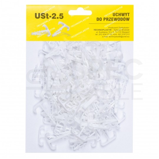 Uchwyt kablowy podwójny typu T wbijany UST-2,5 do kabli płaskich YDYp (3x1,5-3x2,5) 100szt.