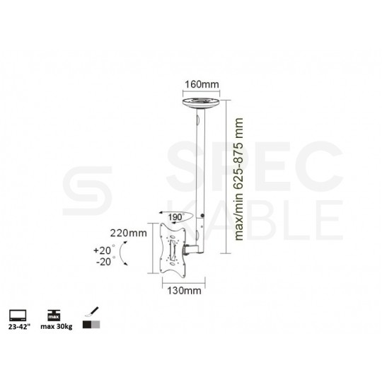 Uchwyt sufitowy do telewizora TV, monitora 23-42 cali 30kg uniwersalny 50-85cm czarny VESA MC-504A B