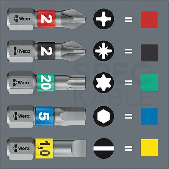 Uchwyt z magazynkiem Stubby + 6 bitów 1/4" 2 WERA