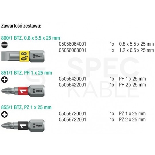 Uchwyt z magazynkiem Stubby + 6 bitów 1/4" 2 WERA