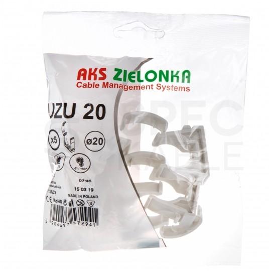 Uchwyt zamykany UZ-20 biały do rur elektroinstalacyjnych gładkich RLm-20 i peszli KOMPLET 5szt.