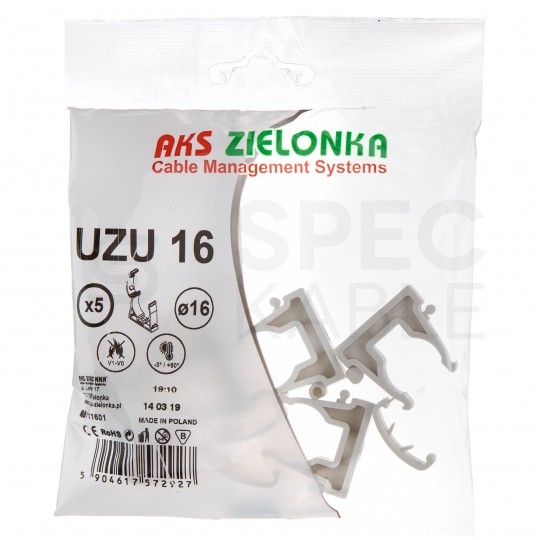 Uchwyt zamykany UZ-22 biały do rur elektroinstalacyjnych gładkich RLm-22 i peszli KOMPLET 5szt.