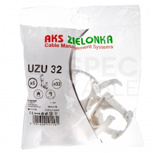 Uchwyt zamykany UZ-32 biały do rur elektroinstalacyjnych gładkich RLm-32 i peszli KOMPLET 5szt.