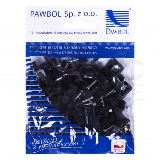 Uchwyty kablowe z gwoździem KLIP / FLOP 10x6mm czarne do kabli płaskich YDYp PAWBOL 100szt.