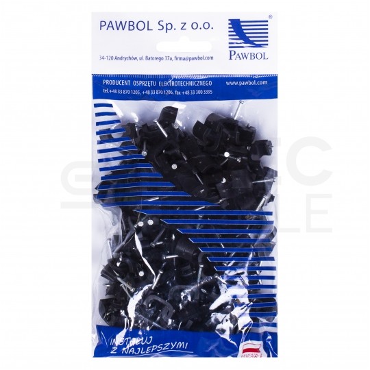 Uchwyty kablowe z gwoździem KLIP / FLOP 13x7mm czarne do kabli płaskich YDYp PAWBOL 100szt.