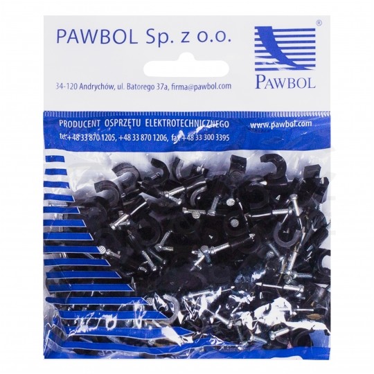 Uchwyty kablowe z gwoździem KLIP / FLOP 6mm czarne do kabli i przewodów okrągłych PAWBOL 100szt