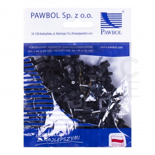 Uchwyty kablowe z gwoździem KLIP / FLOP 7x5mm czarne do kabli płaskich YDYp PAWBOL 100szt.