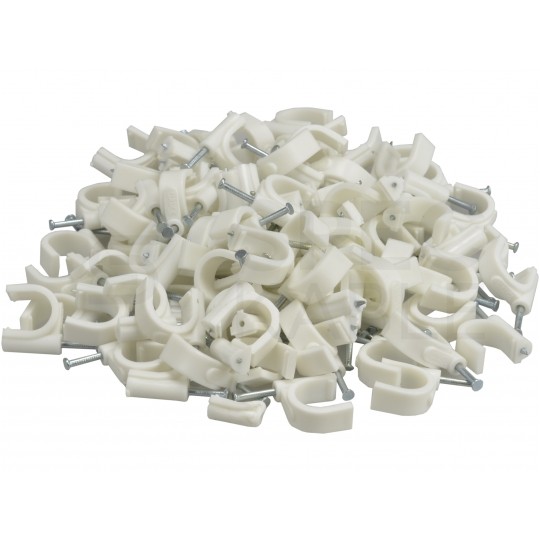 Uchwyty kablowe z gwoździem KLIP / FLOP 9mm białe do kabli i przewodów okrągłych 100szt.