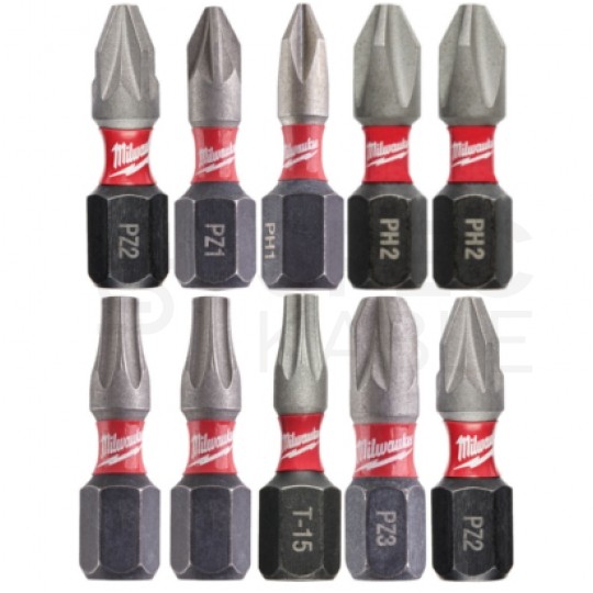 Udarowa nasadka kątowa 1/4" HEX + 10x Bity Shockwave Impact Duty MILWAUKEE