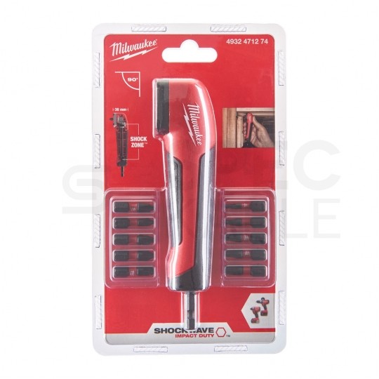 Udarowa nasadka kątowa 90° 1/4" + 10x Bit Shockwave Impact Duty MILWAUKEE