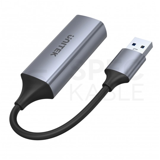 UNITEK Adapter sieciowy USB 3.1 A / Gigabit Ethernet RJ45 [8p8c] (wtyk / gniazdo) srebrny 12cm