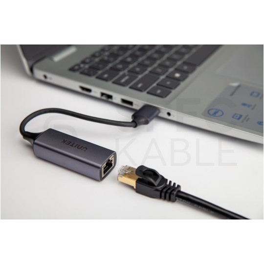 UNITEK Adapter sieciowy USB 3.1 A / Gigabit Ethernet RJ45 [8p8c] (wtyk / gniazdo) srebrny 12cm