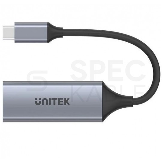 UNITEK Adapter sieciowy USB 3.1 typ-C / Gigabit Ethernet RJ45 [8p8c] (wtyk / gniazdo) srebrny 12cm