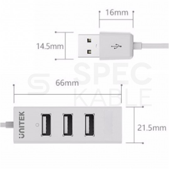 UNITEK Hub USB 2.0 A pasywny na 4 porty USB A biały na kablu 0,1m