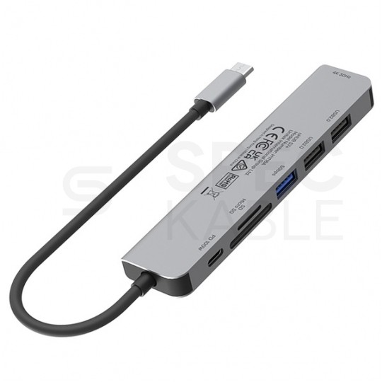 UNITEK Hub USB-C aluminium 7w1 czarny 0,15m