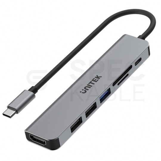 UNITEK Hub USB-C aluminium 7w1 czarny 0,15m
