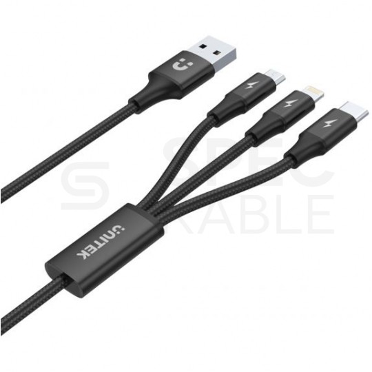 UNITEK Kabel 3w1 do ładowania USB 2.0 2,4A / micro-B + Lightning + USB-C (wtyk / 3x wtyk) 1,2m