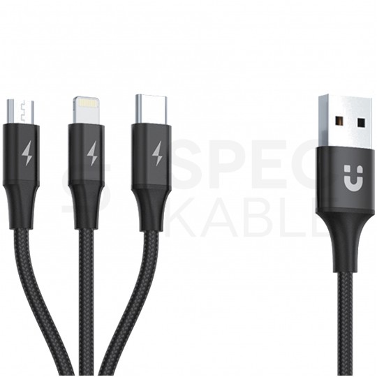UNITEK Kabel 3w1 do ładowania USB 2.0 2,4A / micro-B + Lightning + USB-C (wtyk / 3x wtyk) 1,2m