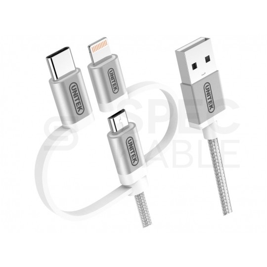 UNITEK Kabel 3w1 do ładowania USB 2.0 A / micro-B + Lightning + USB-C (wtyk / 3x wtyk) 1m