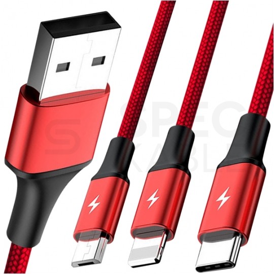 UNITEK Kabel 3w1 do ładowania USB 3.0 A / typ-C + micro-B + Lightning (wtyk / 3x wtyk) 1,2m