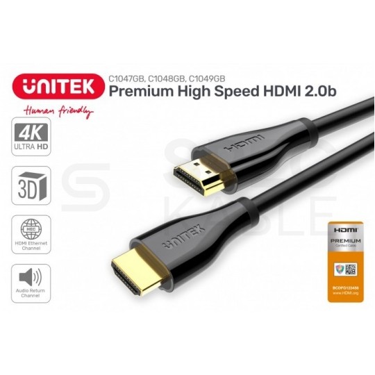 UNITEK Kabel HDMI 2.0 4K Premium High Speed Ultra HD CERTYFIKOWANY 4K@60 1,5m