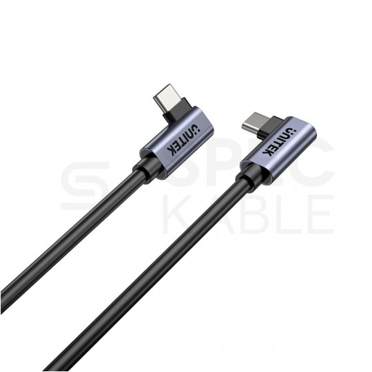 UNITEK Kabel USB 2.0 typ-C (wtyk / wtyk) kątowy Quick Charge 2.0 Power Delivery 3.0 (100W) czarny 0,5m
