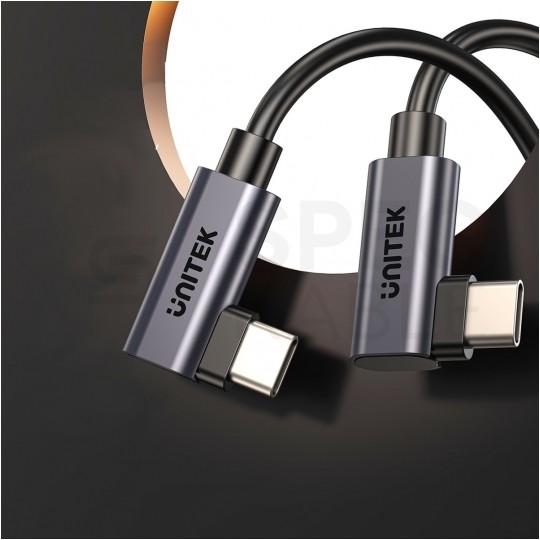 UNITEK Kabel USB 2.0 typ-C (wtyk / wtyk) kątowy Quick Charge 2.0 Power Delivery 3.0 (100W) czarny 0,5m