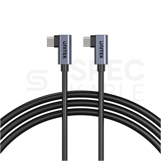 UNITEK Kabel USB 2.0 typ-C (wtyk / wtyk) kątowy Quick Charge 2.0 Power Delivery 3.0 (100W) czarny 1m