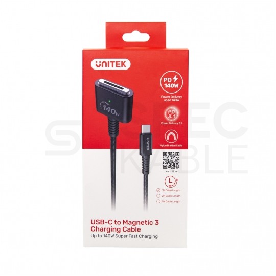 UNITEK Kabel zasilający USB-C - MagSafe3 140W PD do laptopów Apple 2m