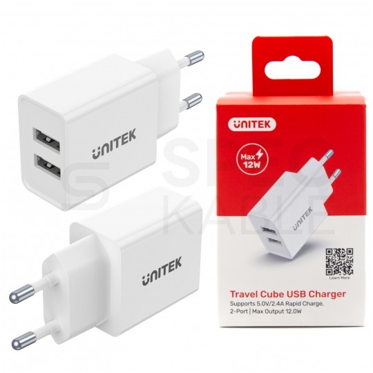 UNITEK Ładowarka sieciowa 2x USB (5V / 2,4A) Quick Charge [12W] biała