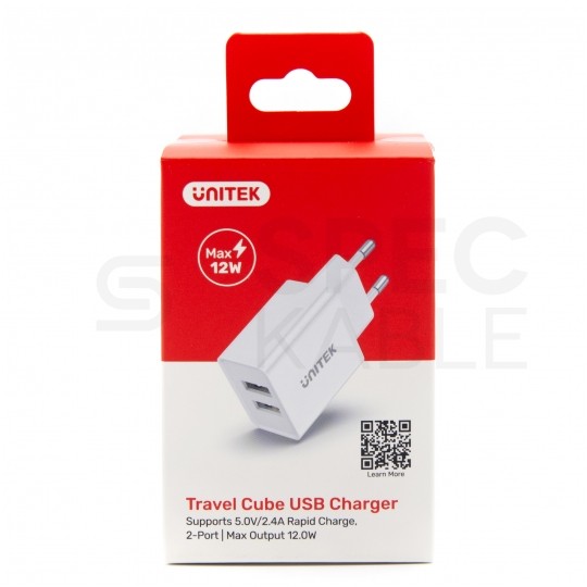 UNITEK Ładowarka sieciowa 2x USB (5V / 2,4A) Quick Charge [12W] biała