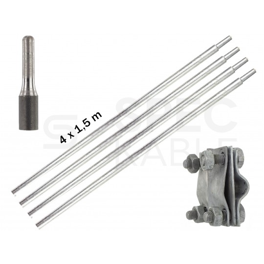 Uziom składany bezgwintowy ocynkowany ogniowo Kompletny 6m (4x1,5m)