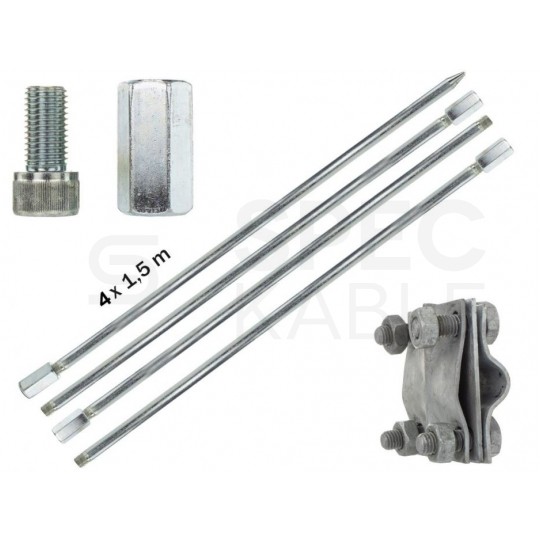 Uziom składany gwintowany ocynkowany ogniowo Kompletny 6m (4x1,5m)