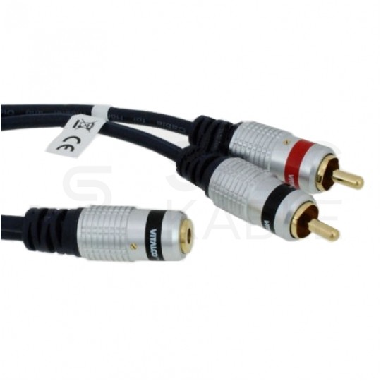 VITALCO JR635 Przejście Adapter Audio AUX mini Jack 3,5mm Stereo (gniazdo) / 2x RCA Cinch (wtyk) na kablu 25 cm