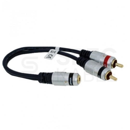 VITALCO JR635 Przejście Adapter Audio AUX mini Jack 3,5mm Stereo (gniazdo) / 2x RCA Cinch (wtyk) na kablu 25 cm