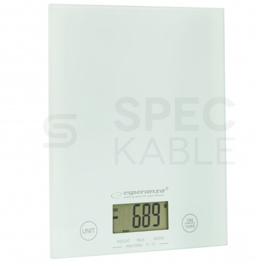 Waga kuchenna elektroniczna do 5kg z ekranem LCD szklana biała Lemon Esperanza