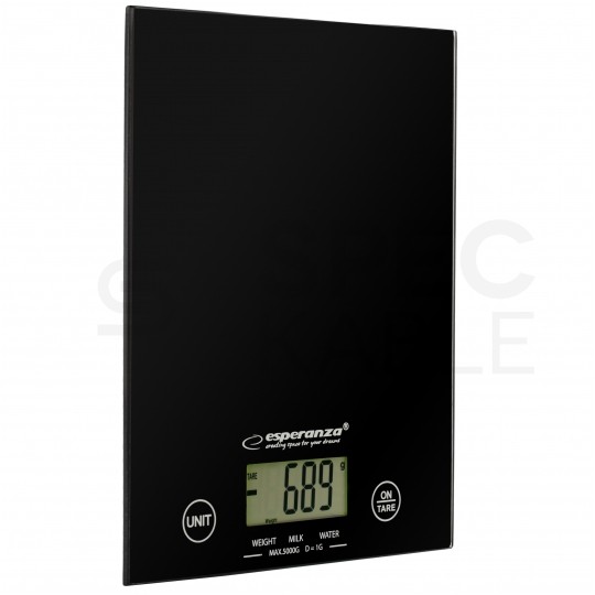 Waga kuchenna elektroniczna do 5kg z ekranem LCD szklana czarna Lemon Esperanza