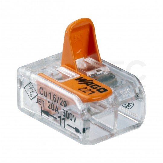WAGO COMPACT 221-412 Szybkozłączka 2x 0,2-4,0mm2 uniwersalna (na drut / na linkę) 450V/32A ORYGINALNA blister 16szt.