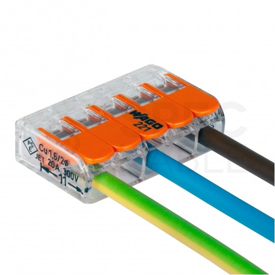 WAGO COMPACT 221-415 Szybkozłączka 5x 0,2-4,0mm2 uniwersalna (na drut / na linkę) 450V/32A ORYGINALNA 25szt.