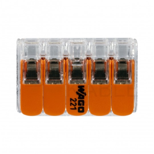 WAGO COMPACT 221-415 Szybkozłączka 5x 0,2-4,0mm2 uniwersalna (na drut / na linkę) 450V/32A ORYGINALNA 25szt.